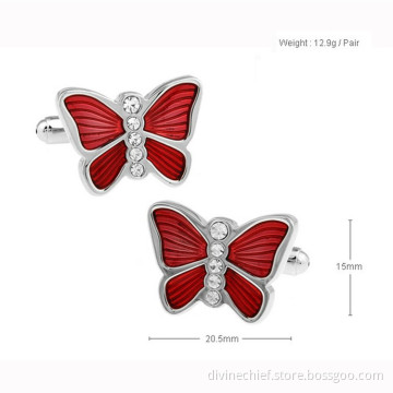 Red Butterfly Cufflinks Custom Logo Suit Shirt Cufflinks For Men